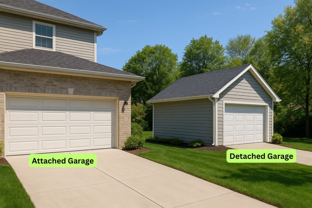 New Garage Door Installation for Attached vs. Detached Garages 2 New garage door installation shown on both attached and detached garages, highlighting structural differences, access points, and design considerations for homeowners.
